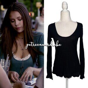 Ribbed Scoop Neck Long Sleeve ASO Elena Gilbert